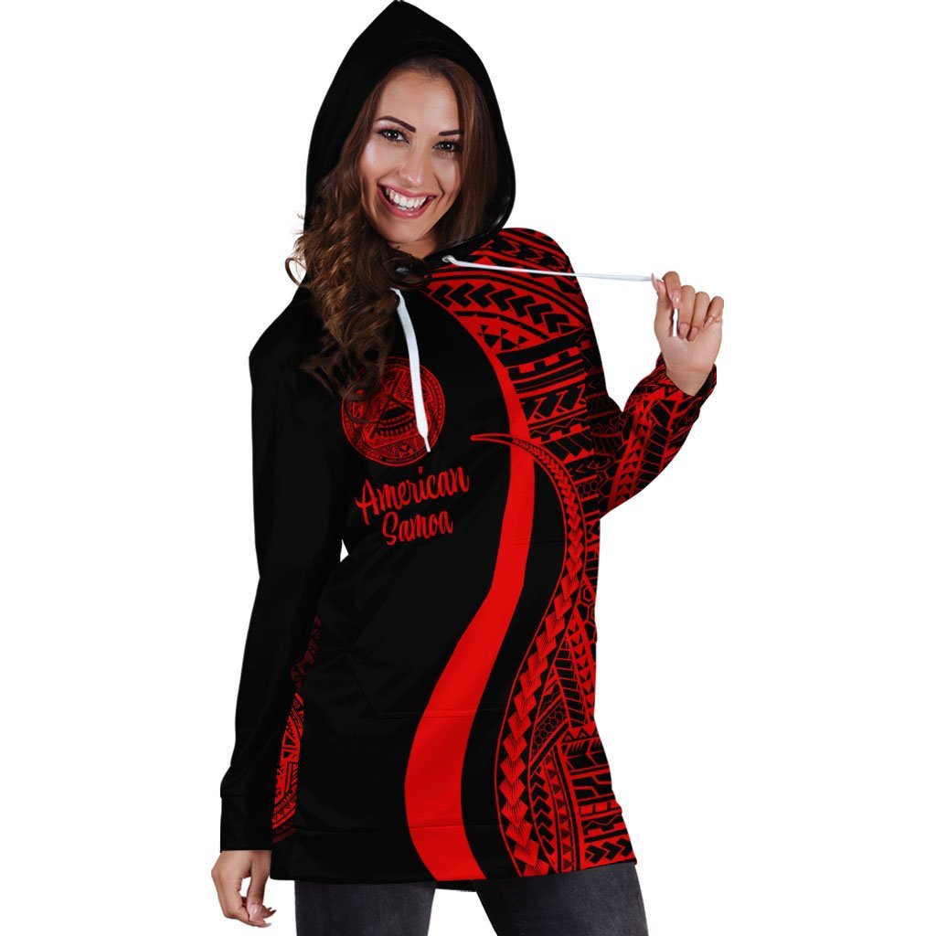 American Samoa Women's Hoodie Dress - Red Polynesian Tentacle Tribal Pattern - Vibe Hoodie Shop