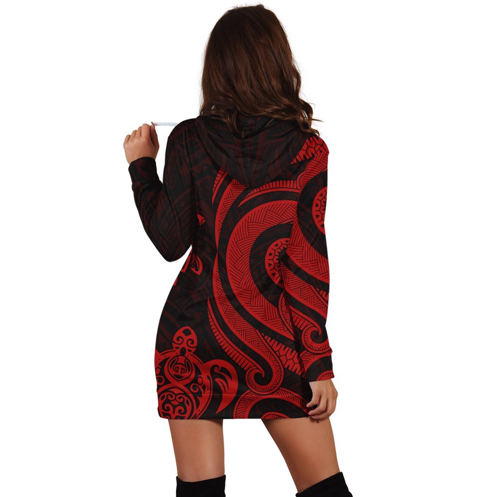 Cook Islands Women Hoodie Dress - Red Tentacle Turtle - Vibe Hoodie Shop