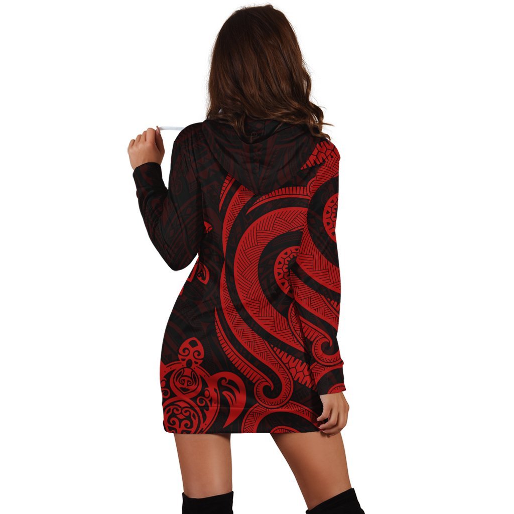 New Caledonia Women Hoodie Dress - Red Tentacle Turtle - Vibe Hoodie Shop