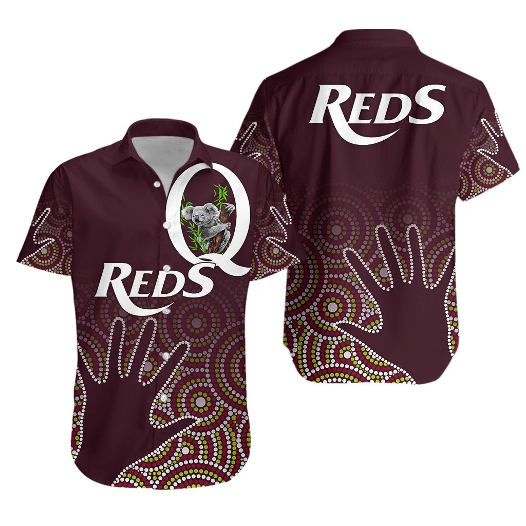 Queensland Reds Indigenous Hawaiian Shirt Hand Aboriginal - Vibe Hoodie Shop