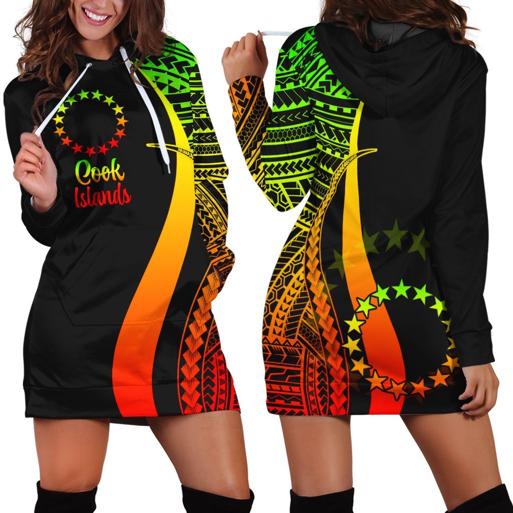 Cook Islands Women's Hoodie Dress - Reggae Polynesian Tentacle Tribal Pattern - Vibe Hoodie Shop