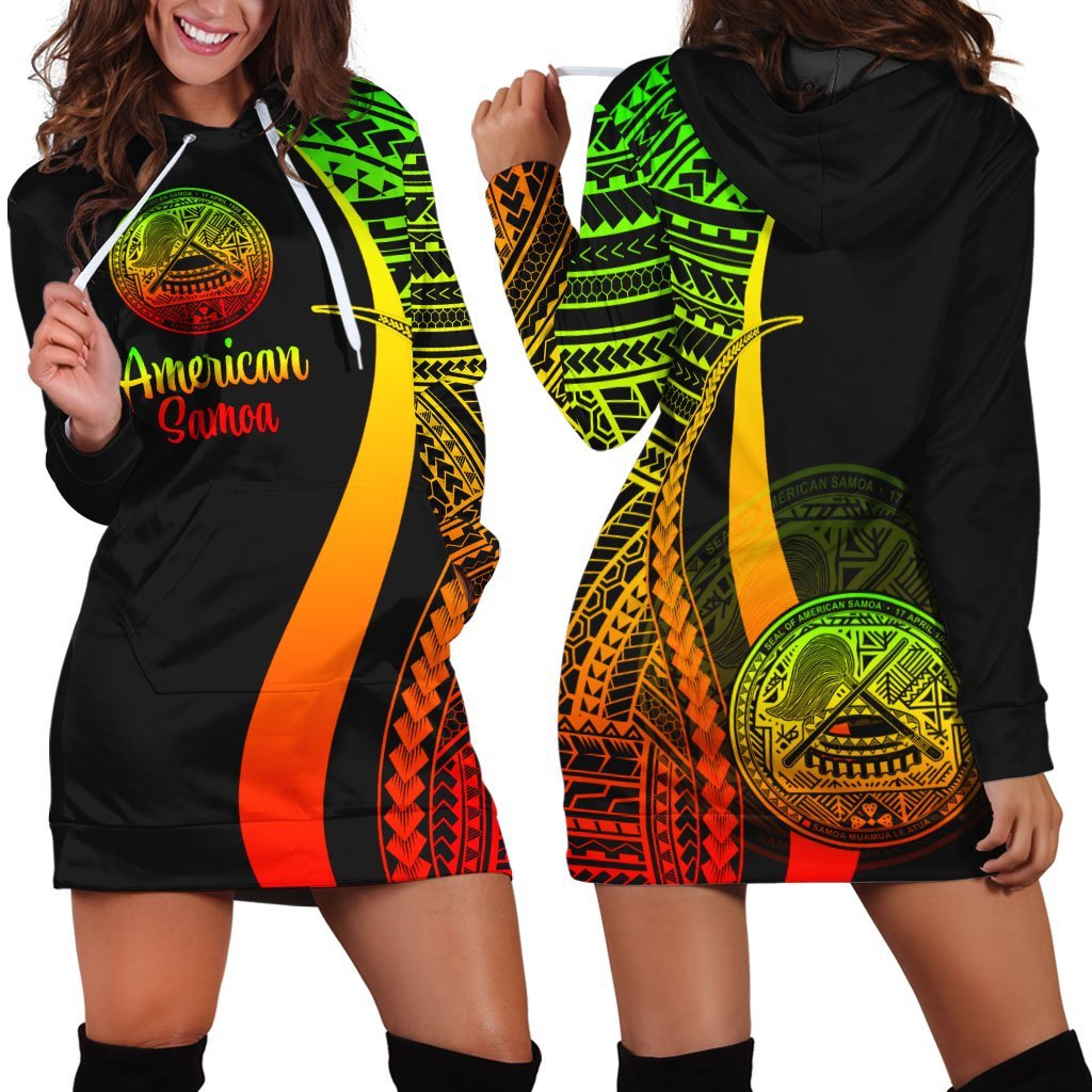 American Samoa Women's Hoodie Dress - Reggae Polynesian Tentacle Tribal Pattern - Vibe Hoodie Shop