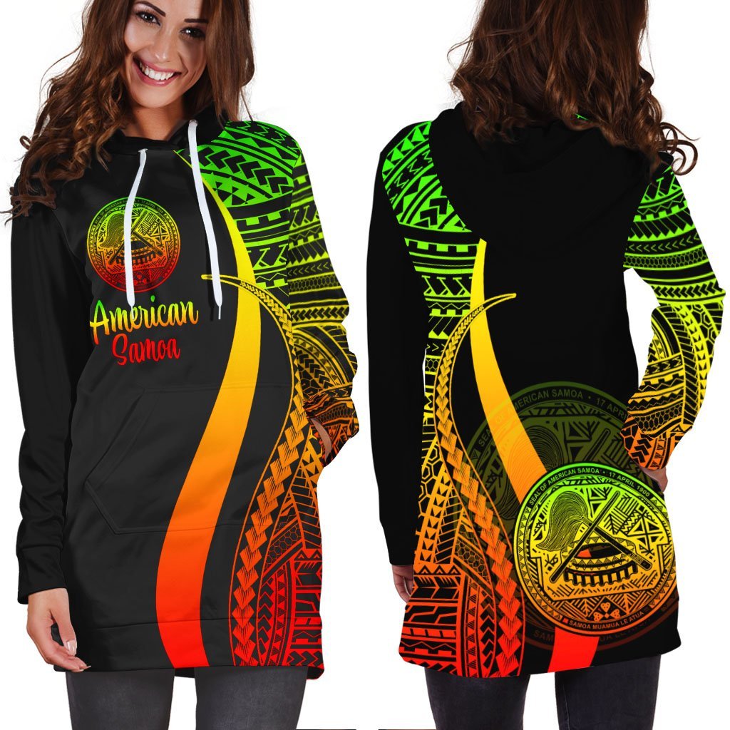 American Samoa Women's Hoodie Dress - Reggae Polynesian Tentacle Tribal Pattern - Vibe Hoodie Shop