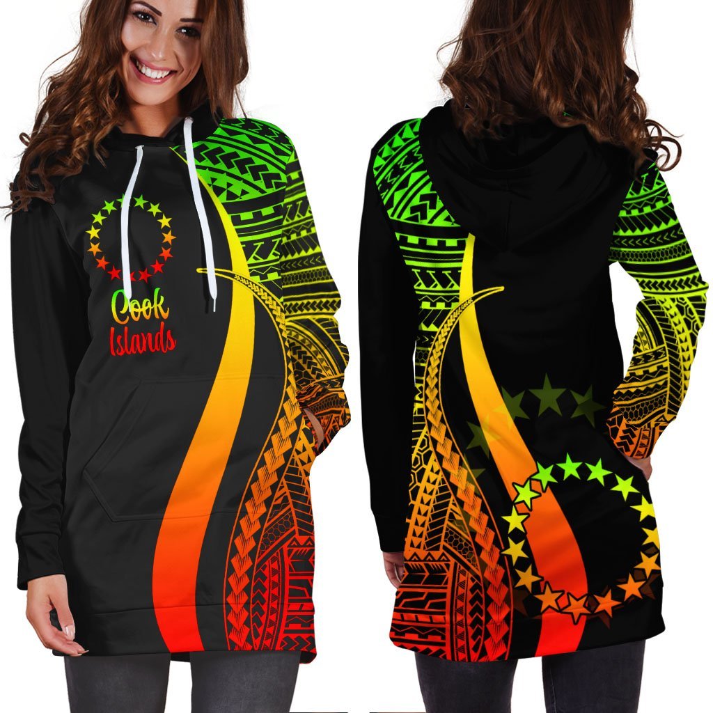 Cook Islands Women's Hoodie Dress - Reggae Polynesian Tentacle Tribal Pattern - Vibe Hoodie Shop