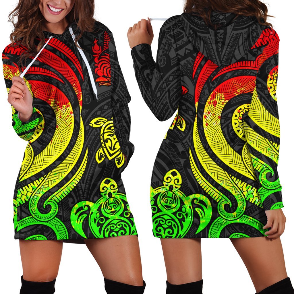 New Caledonia Women Hoodie Dress - Reggae Tentacle Turtle - Vibe Hoodie Shop