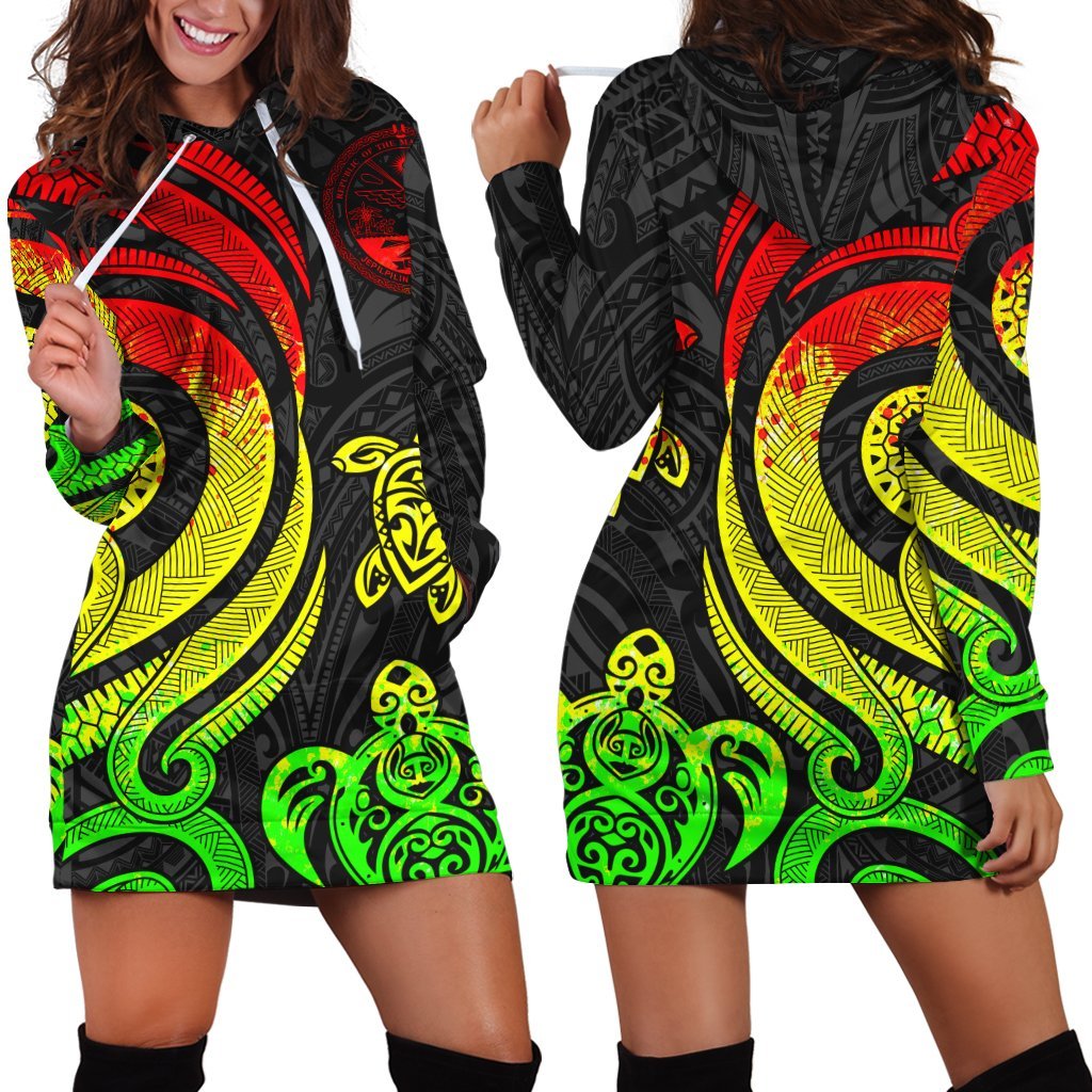 Marshall Islands Women Hoodie Dress - Reggae Tentacle Turtle Crest - Vibe Hoodie Shop