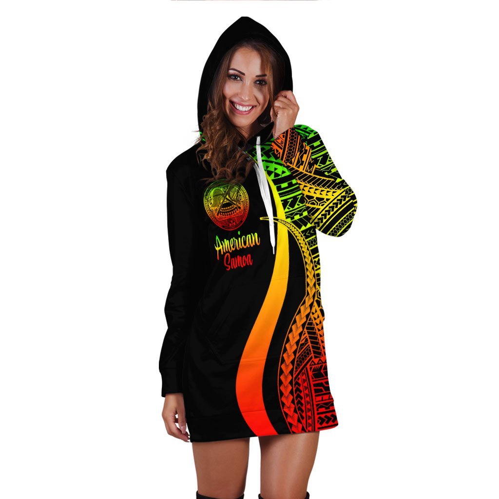 American Samoa Women's Hoodie Dress - Reggae Polynesian Tentacle Tribal Pattern - Vibe Hoodie Shop