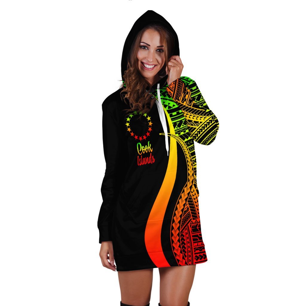 Cook Islands Women's Hoodie Dress - Reggae Polynesian Tentacle Tribal Pattern - Vibe Hoodie Shop