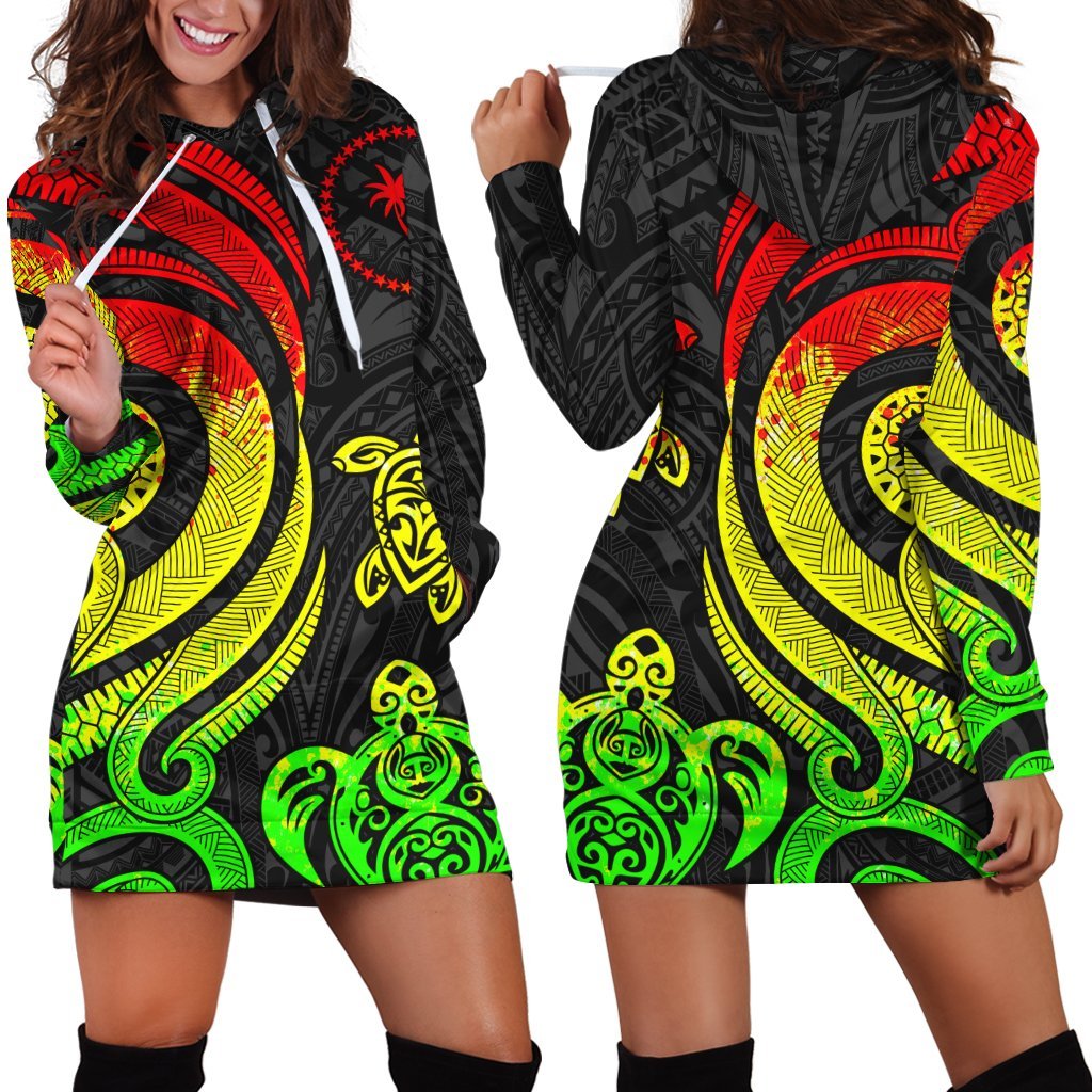 Chuuk Women Hoodie Dress - Regaae Tentacle Turtle - Vibe Hoodie Shop