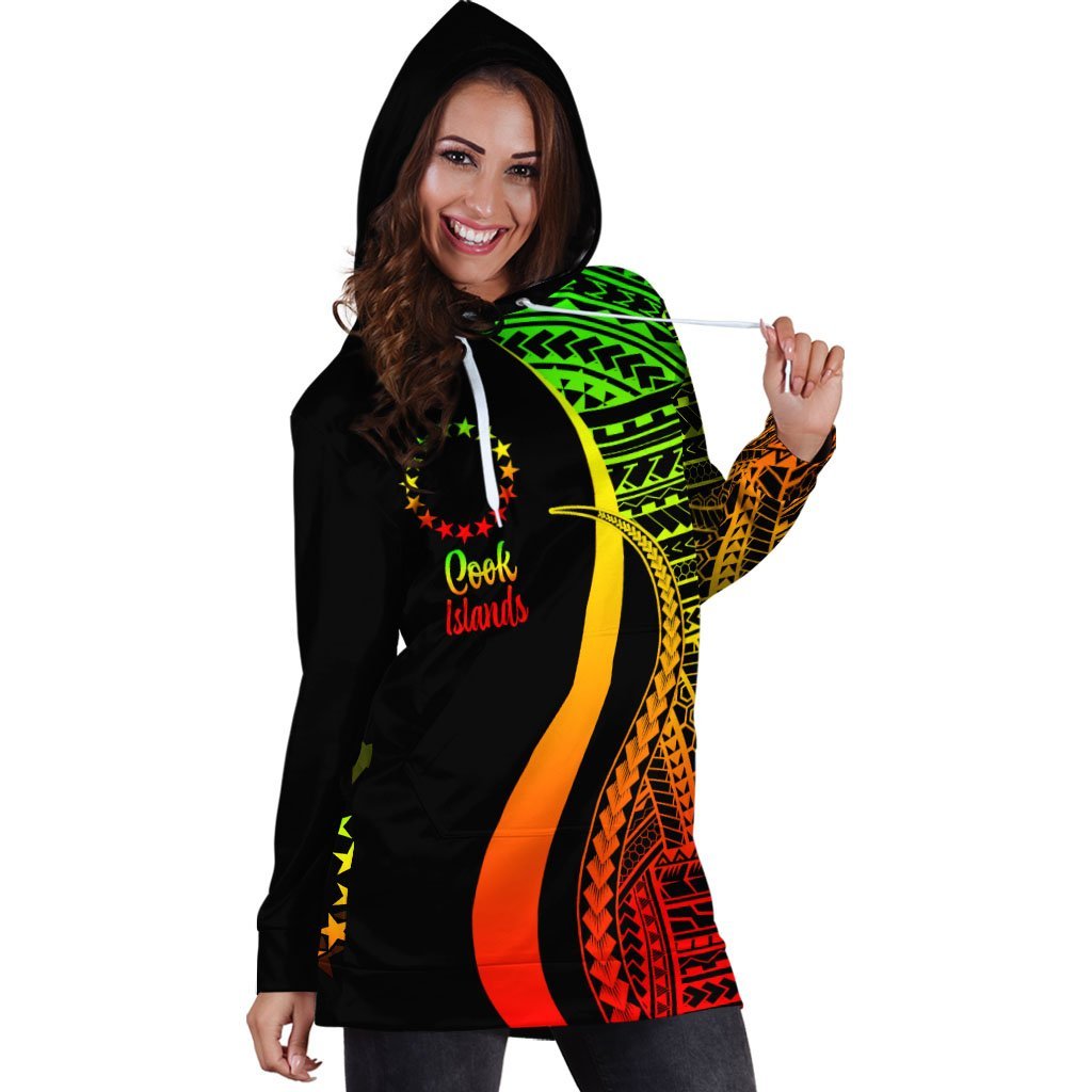 Cook Islands Women's Hoodie Dress - Reggae Polynesian Tentacle Tribal Pattern - Vibe Hoodie Shop