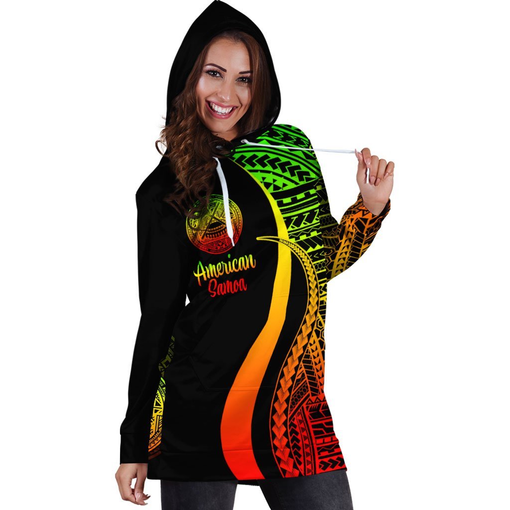 American Samoa Women's Hoodie Dress - Reggae Polynesian Tentacle Tribal Pattern - Vibe Hoodie Shop