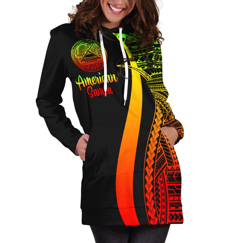 American Samoa Women's Hoodie Dress - Reggae Polynesian Tentacle Tribal Pattern - Vibe Hoodie Shop