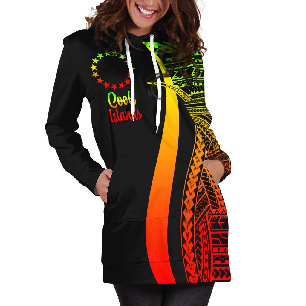 Cook Islands Women's Hoodie Dress - Reggae Polynesian Tentacle Tribal Pattern - Vibe Hoodie Shop