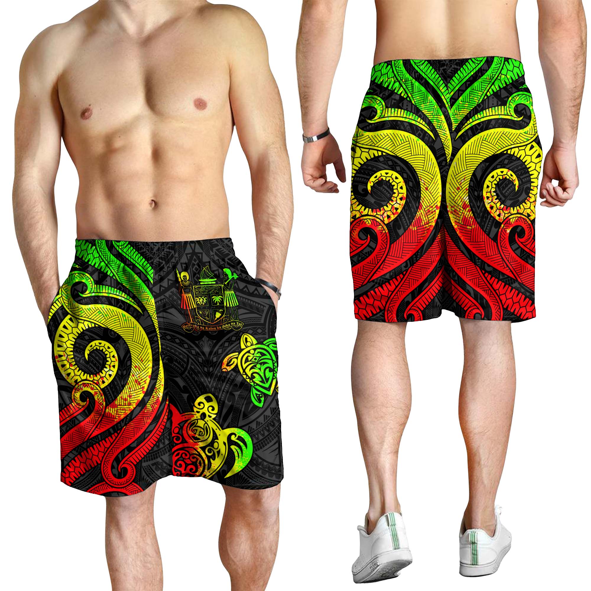 Fiji Men's Short - Reggae Tentacle Turtle Crest - Vibe Hoodie Shop