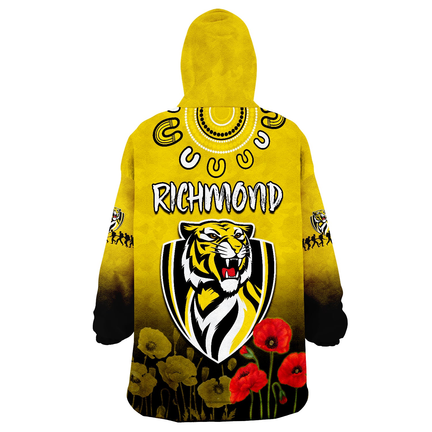 Richmond ANZAC 2022 Tigers Aboriginal Poppy Wearable Blanket Hoodie - Vibe Hoodie Shop