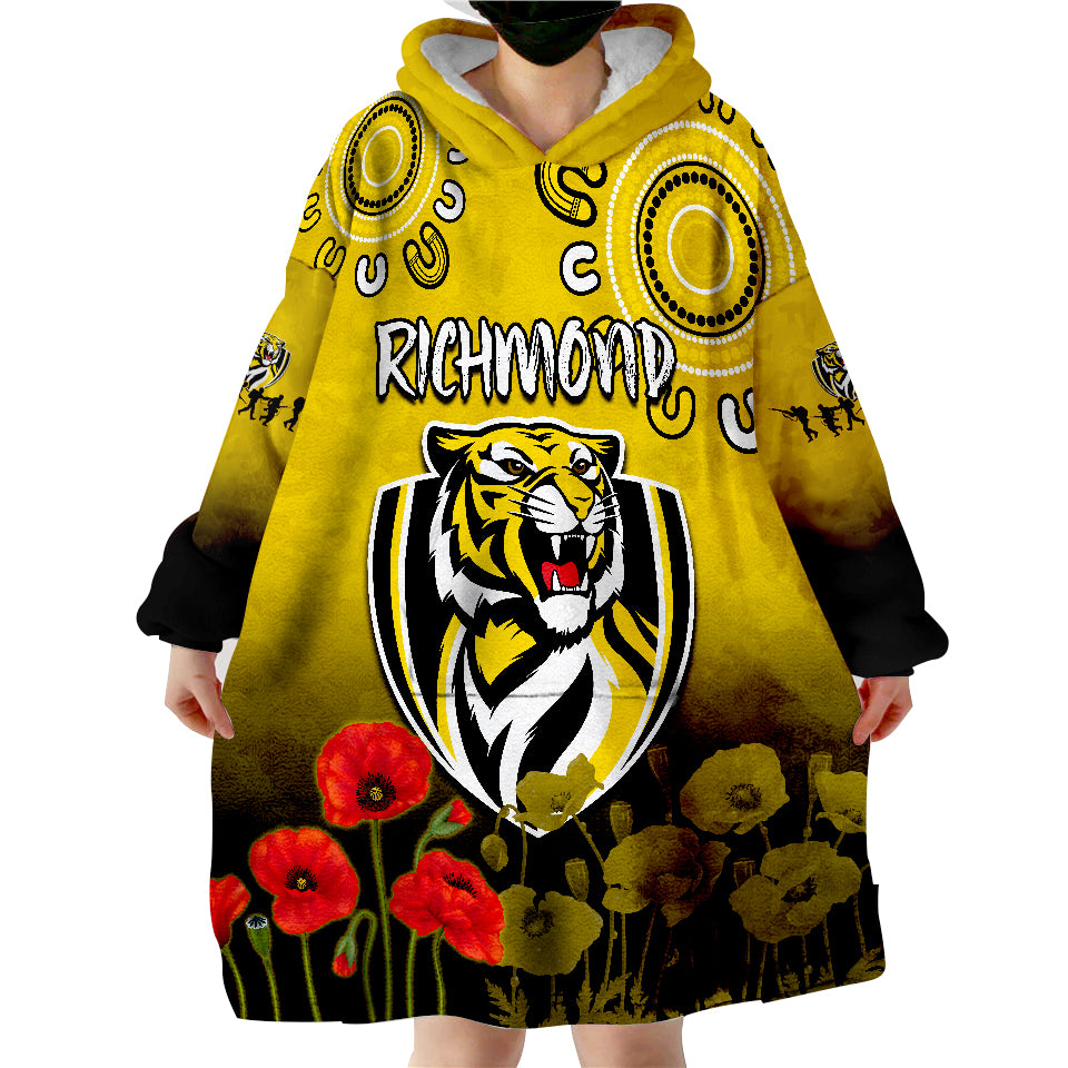 Richmond ANZAC 2022 Tigers Aboriginal Poppy Wearable Blanket Hoodie - Vibe Hoodie Shop