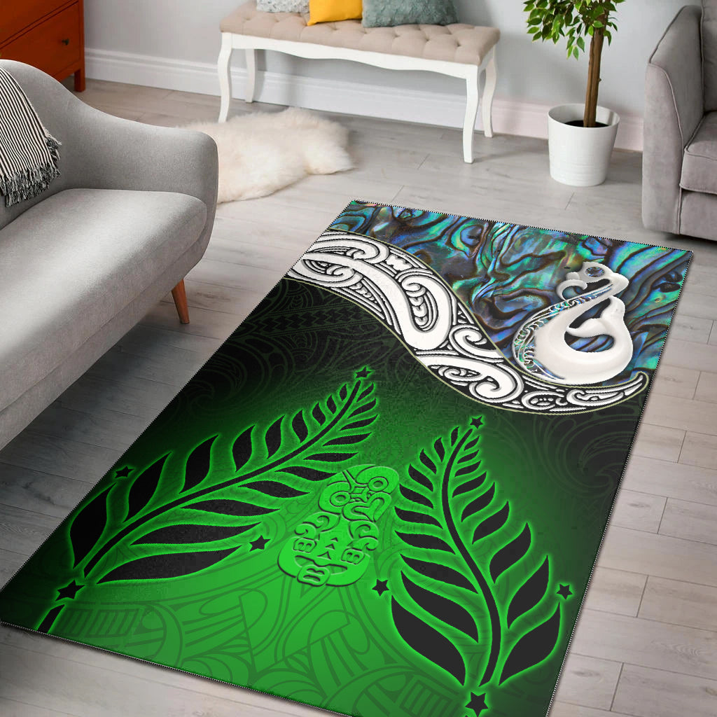 New Zealand Maori Area Rug - Manaia Paua Shell Glitter Green LT4 - Vibe Hoodie Shop