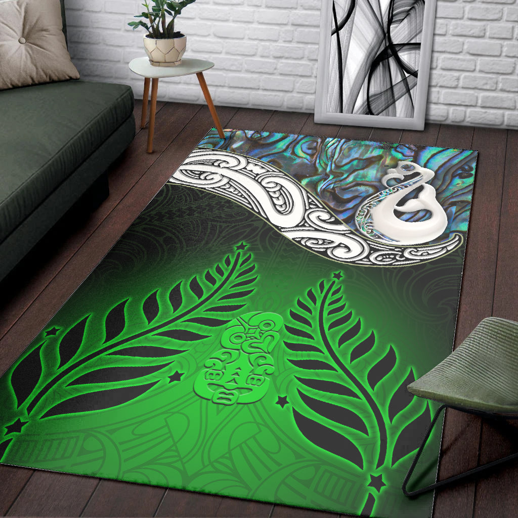 New Zealand Maori Area Rug - Manaia Paua Shell Glitter Green LT4 - Vibe Hoodie Shop