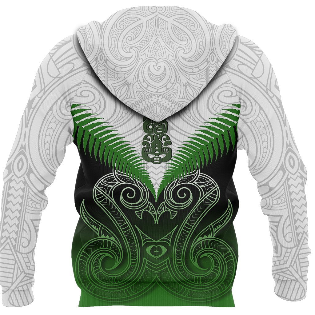 New Zealand Green Rugby Hoodie, Maori Manaia Zip Up Hoodie - Vibe Hoodie Shop