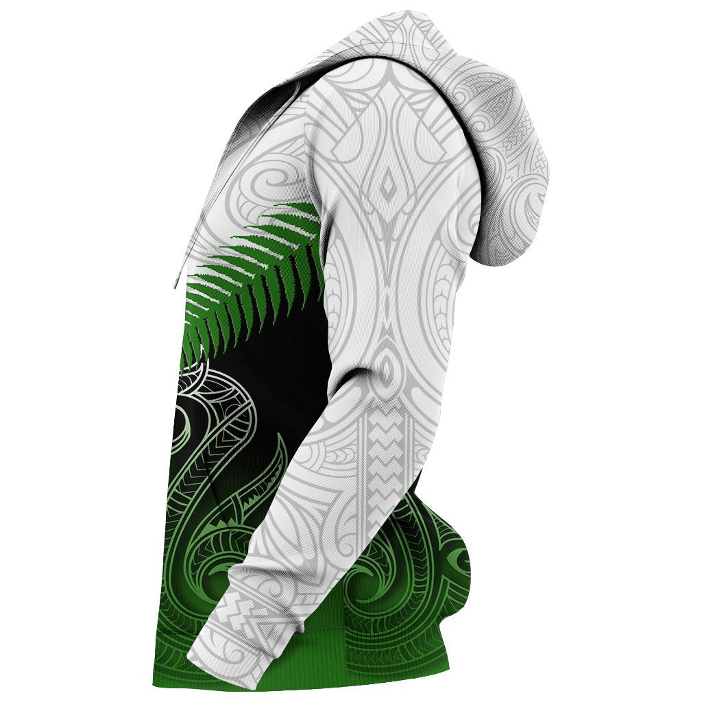 New Zealand Green Rugby Hoodie, Maori Manaia Pullover Hoodie - Vibe Hoodie Shop