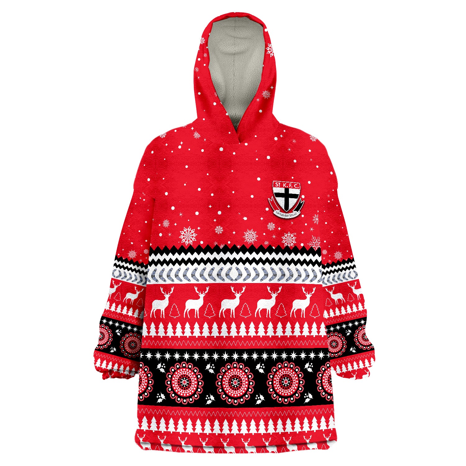 Saints Christmas Indigenous St Kilda Football Wearable Blanket Hoodie - Vibe Hoodie Shop