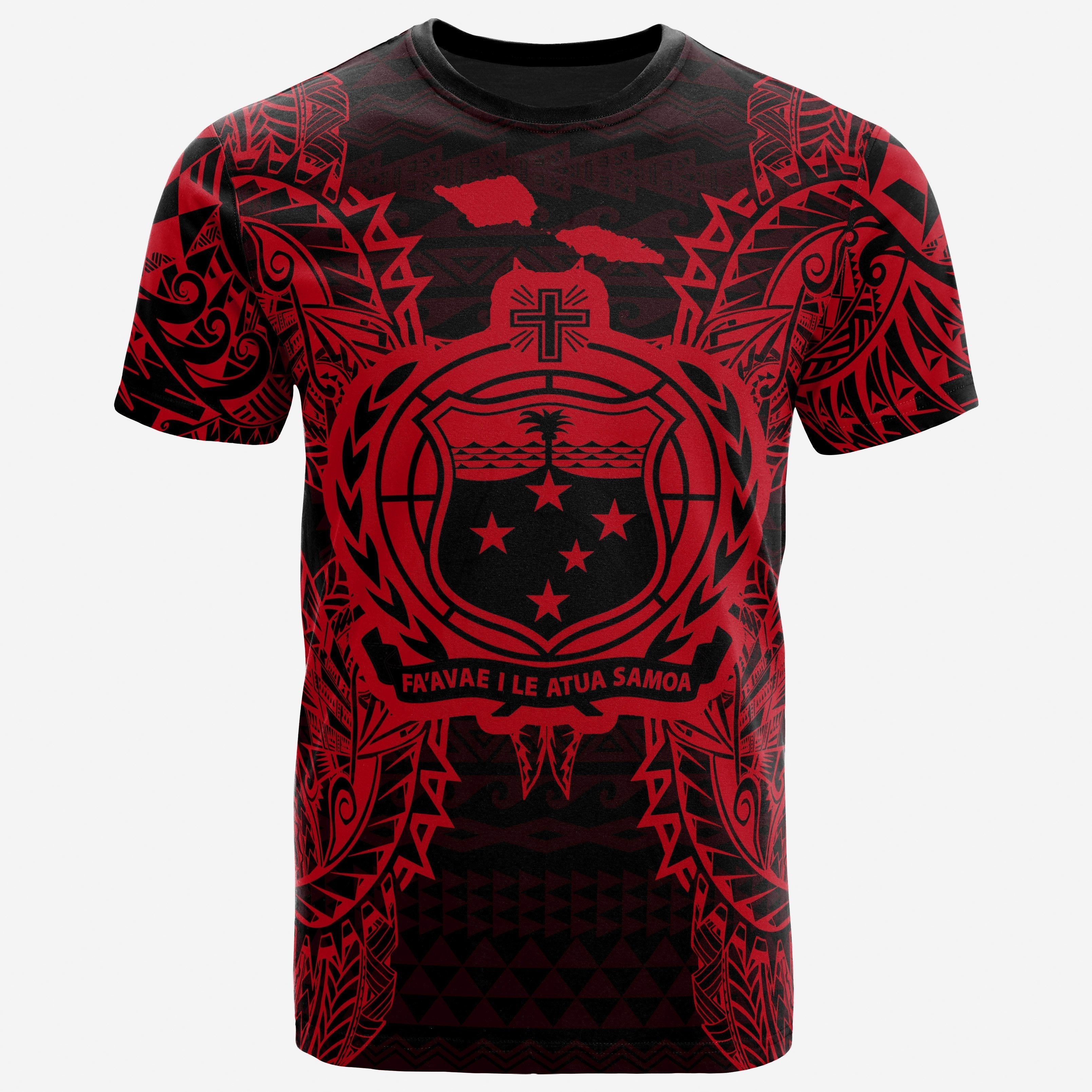 Vibe Hoodie Samoa All T shirt - Samoa Coat Of Arms Map Polynesian Tattoo Red - Vibe Hoodie Shop