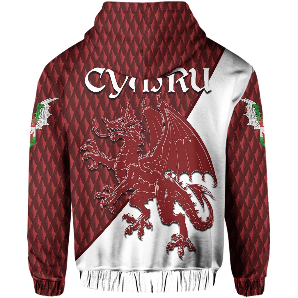 Wales Zip Hoodie Dragon Cymru - Dragon Shield Style - Vibe Hoodie Shop