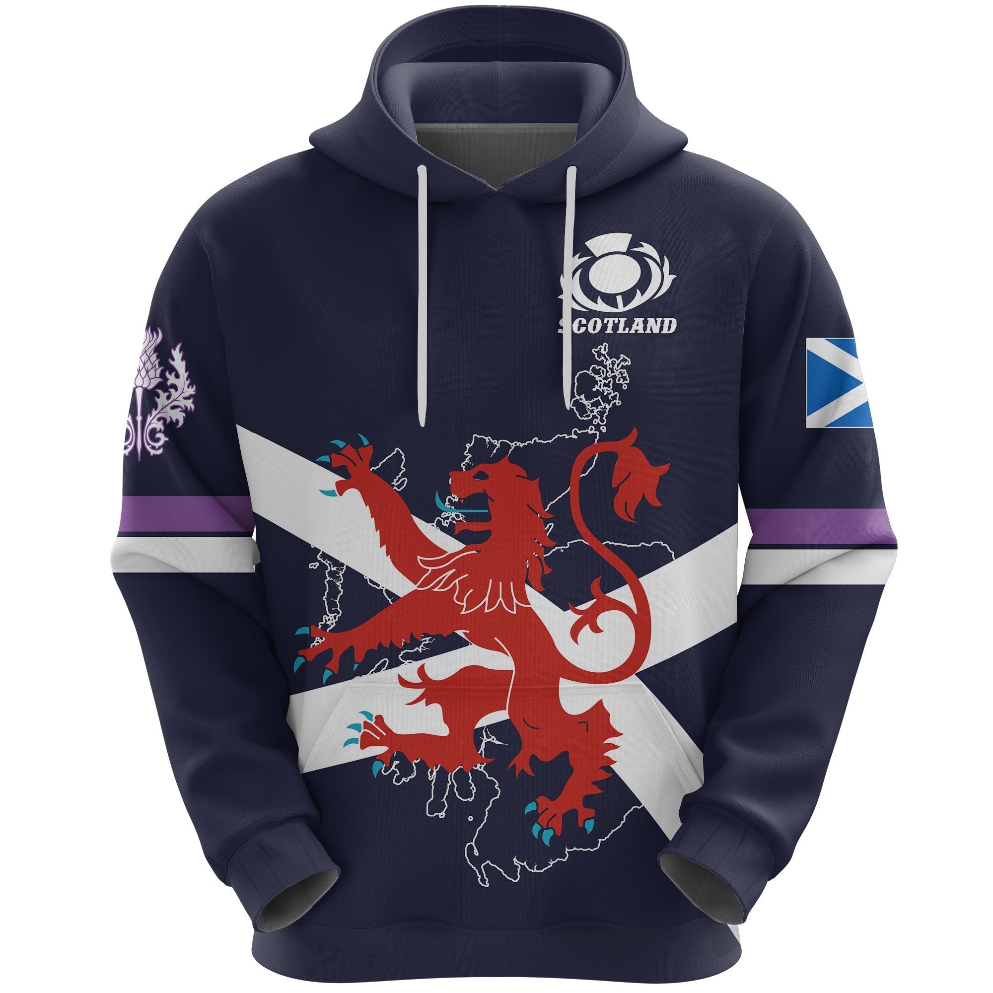 Scotland Lion Rampant With Thistle Hoodie - Rugby Style - Vibe Hoodie Shop