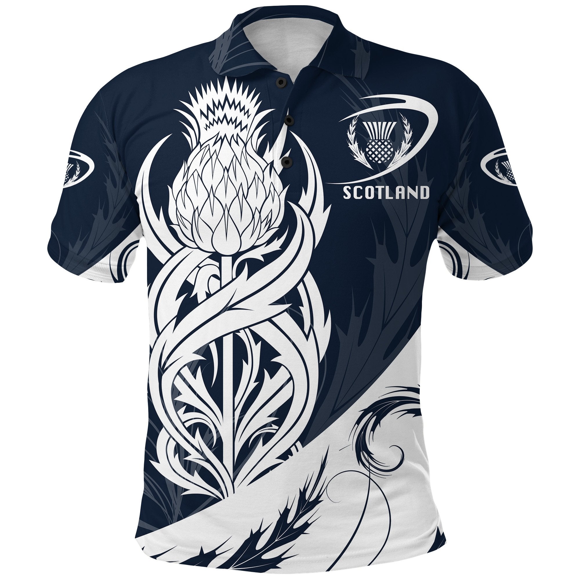 Scottish Rugby Polo Shirt Thistle Vibes - Navy - Vibe Hoodie Shop