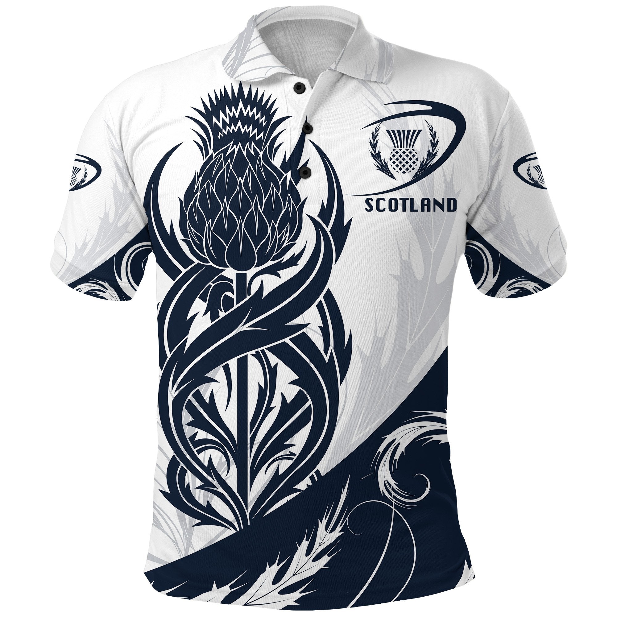 Scottish Rugby Polo Shirt Thistle Vibes - White - Vibe Hoodie Shop