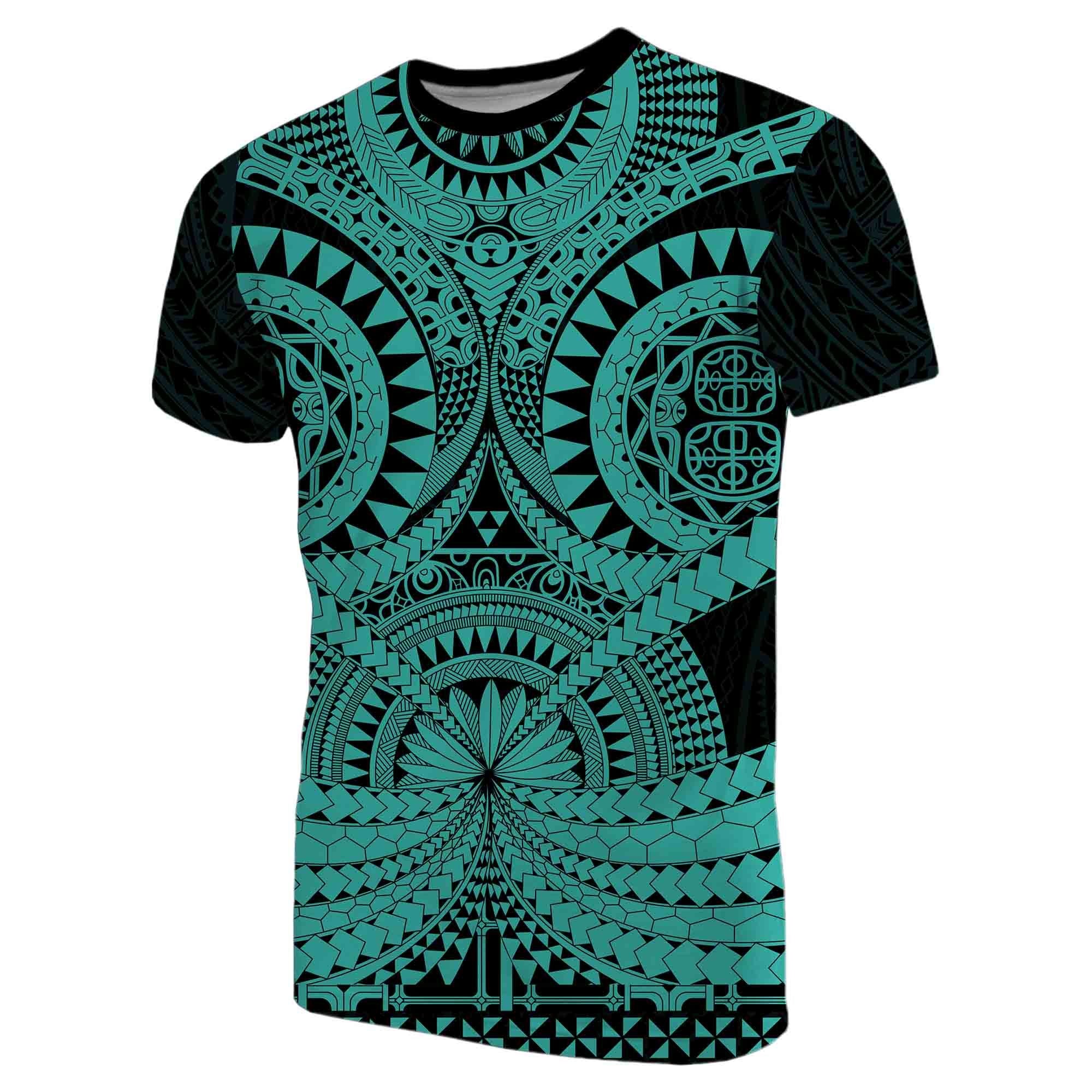 Polynesian Tattoo T shirt Turquoise 2 - Vibe Hoodie Shop