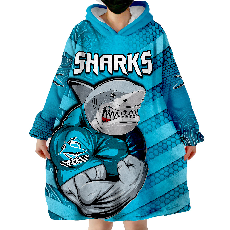 Sharks Rugby Go Sharkies Aboriginal Sporty Version Wearable Blanket Hoodie - Vibe Hoodie Shop