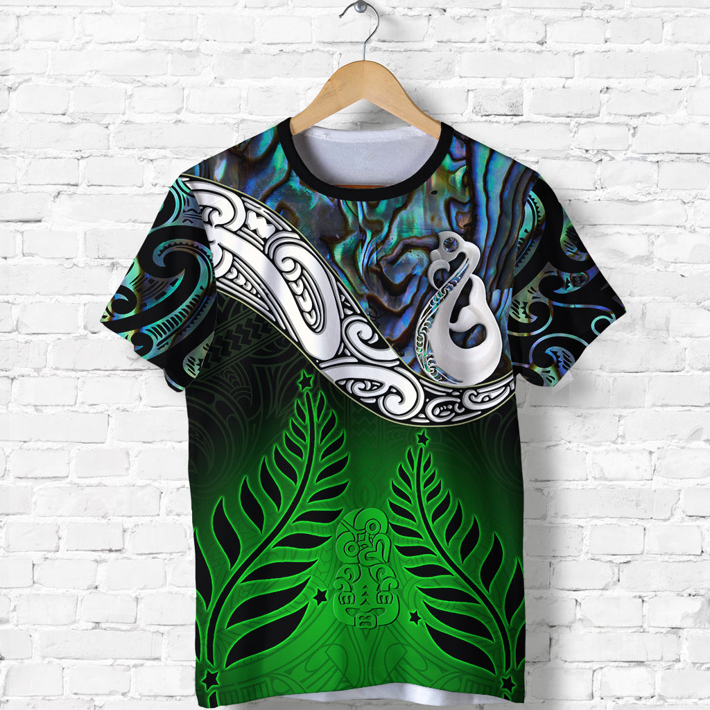 New Zealand Maori T shirt - Manaia Paua Shell Glitter Green LT4 - Vibe Hoodie Shop