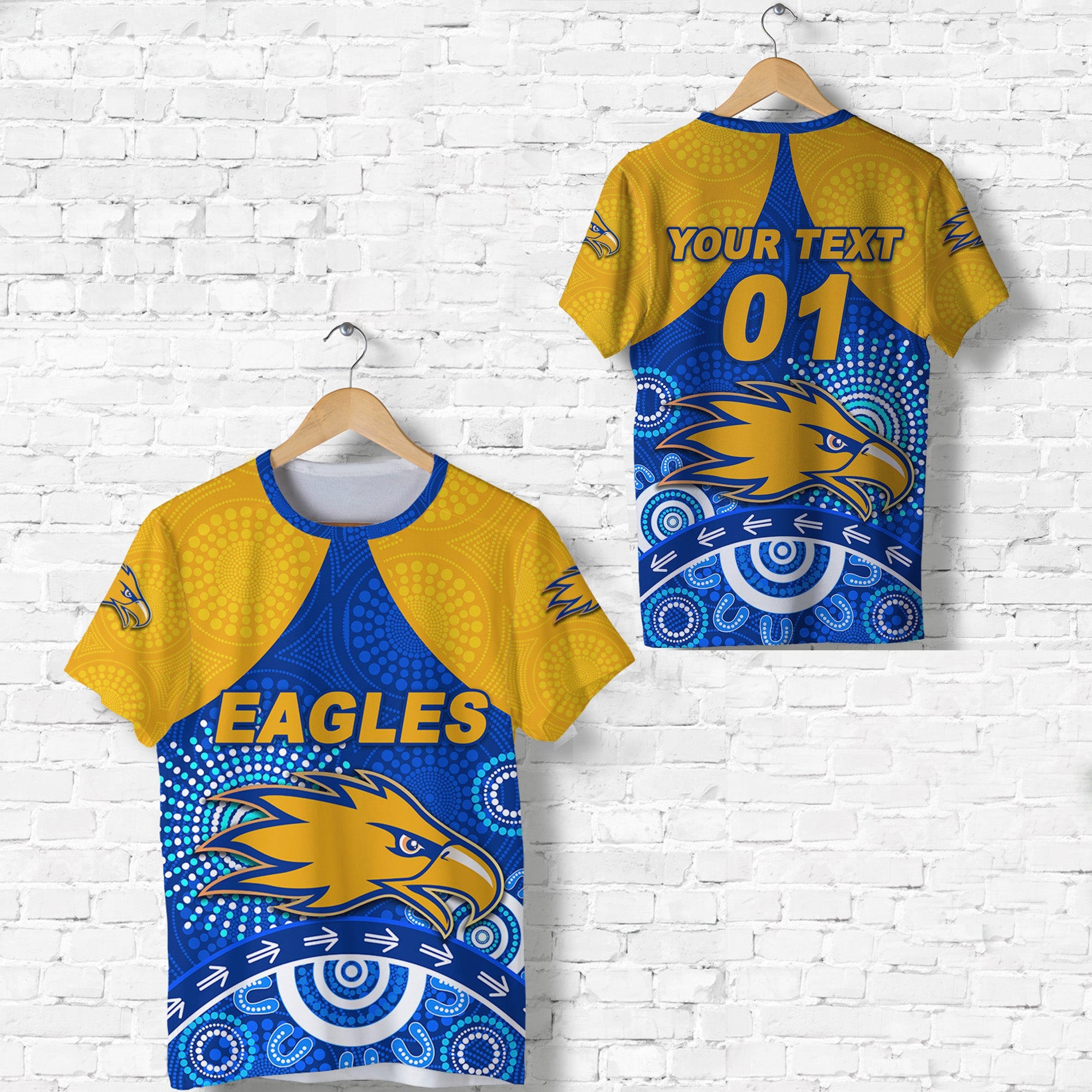 (Custom Personalised) West Coast Eagles T shirt Indigenous Version - Blue, Custom Text And Number - Vibe Hoodie Shop