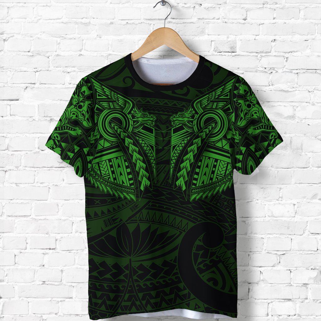 New Zealand Shirt, Maori Tattoo Wolf Dragon T shirt - Green - Vibe Hoodie Shop