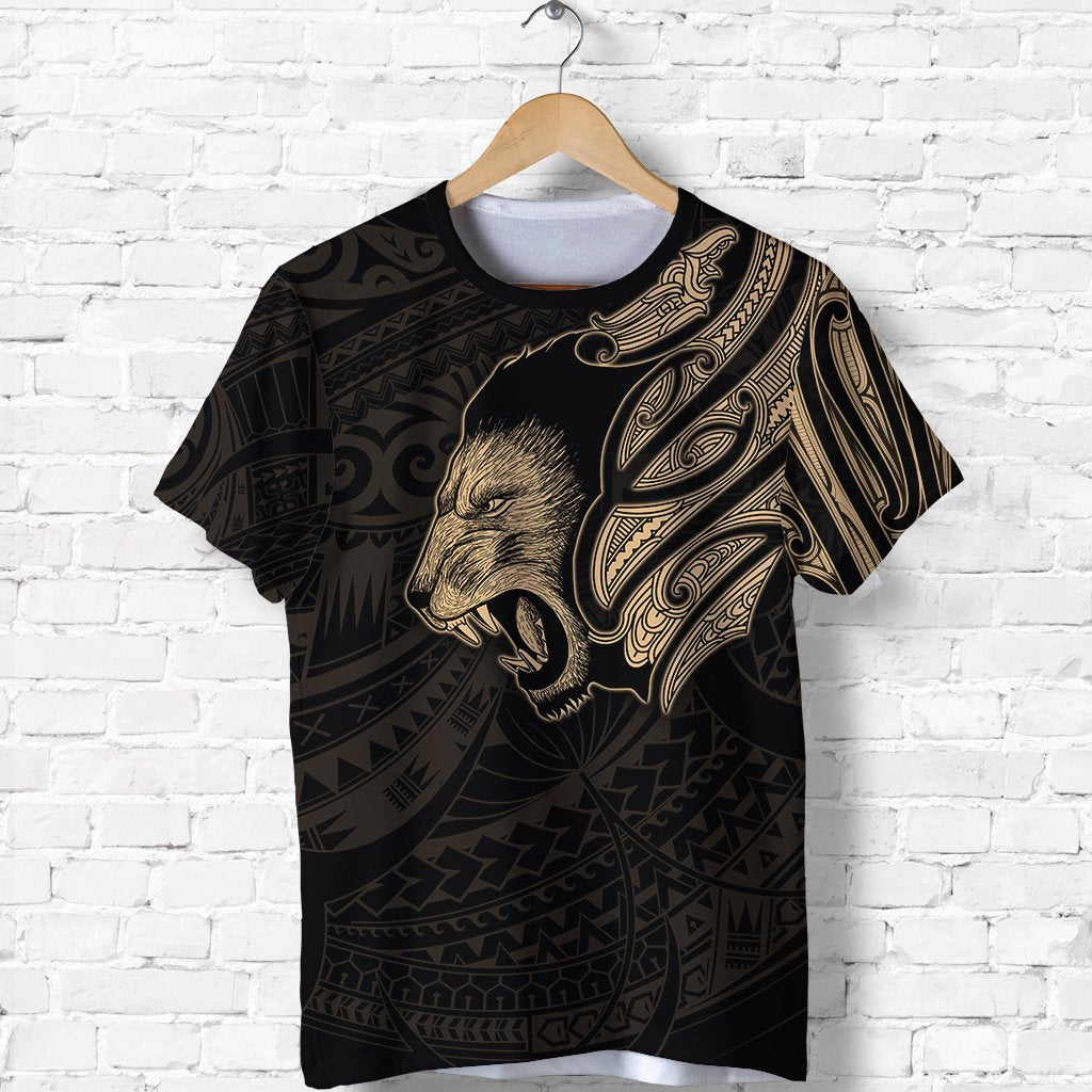 New Zealand T shirt Maori Lion Tattoo - Gold - Vibe Hoodie Shop