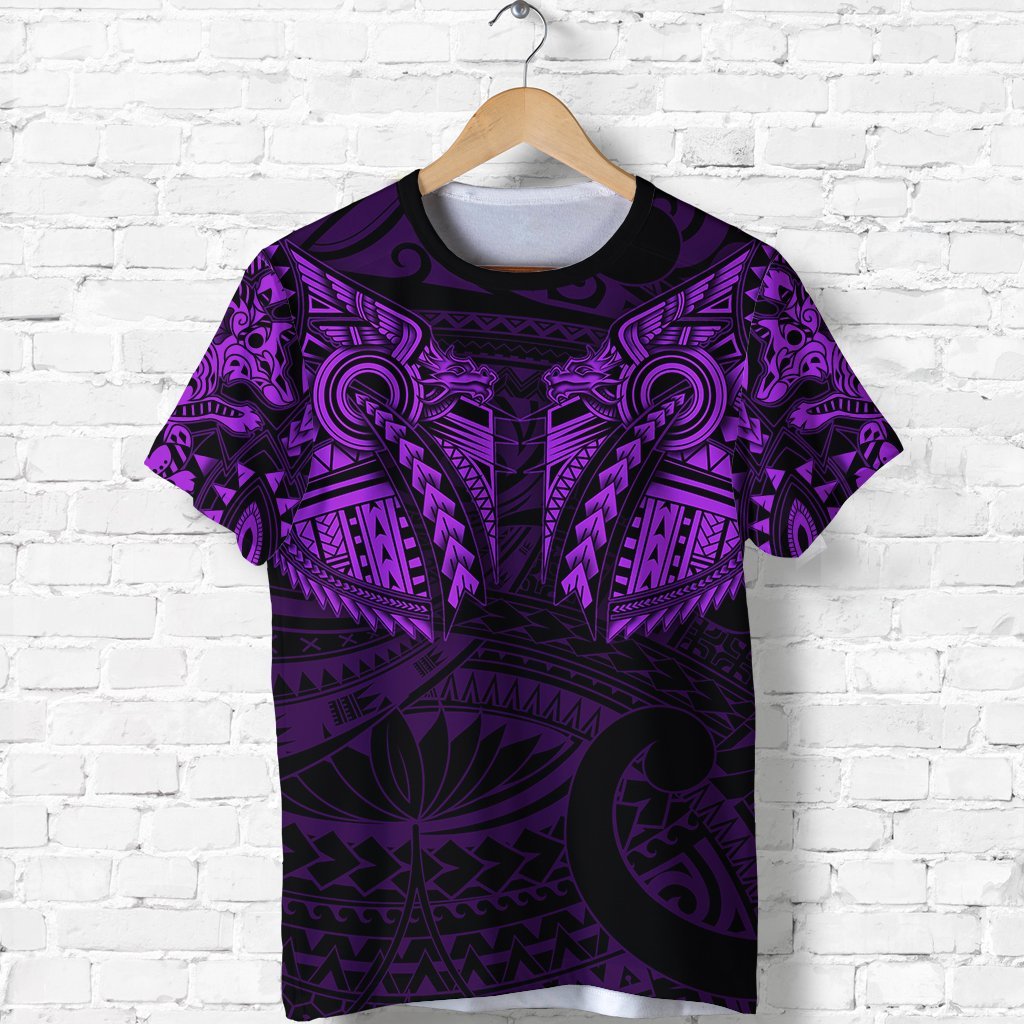 New Zealand Shirt, Maori Tattoo Wolf Dragon T shirt - Purple - Vibe Hoodie Shop