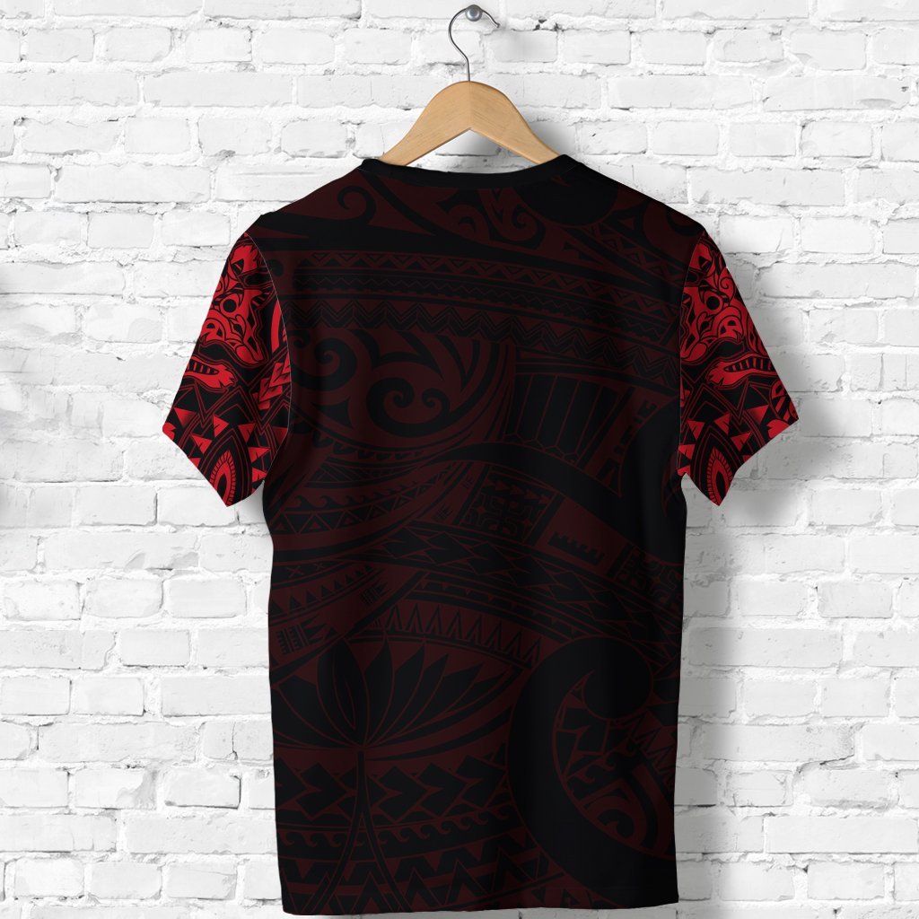 New Zealand Shirt, Maori Tattoo Wolf Dragon T shirt - Red - Vibe Hoodie Shop