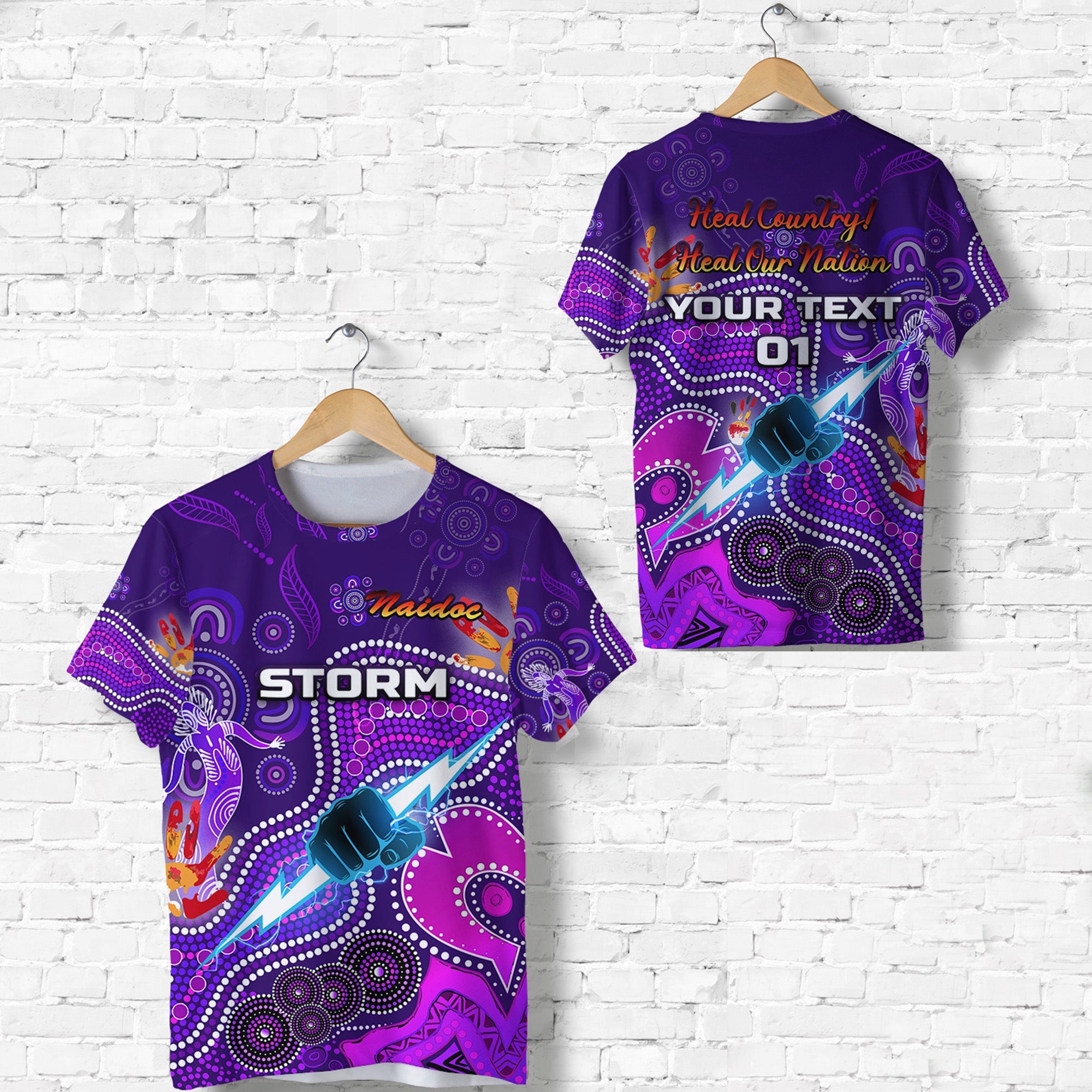 (Custom Personalised) Melbourne Storm T shirt NAIDOC Heal Country! Heal Our Nation, Custom Text And Number - Vibe Hoodie Shop