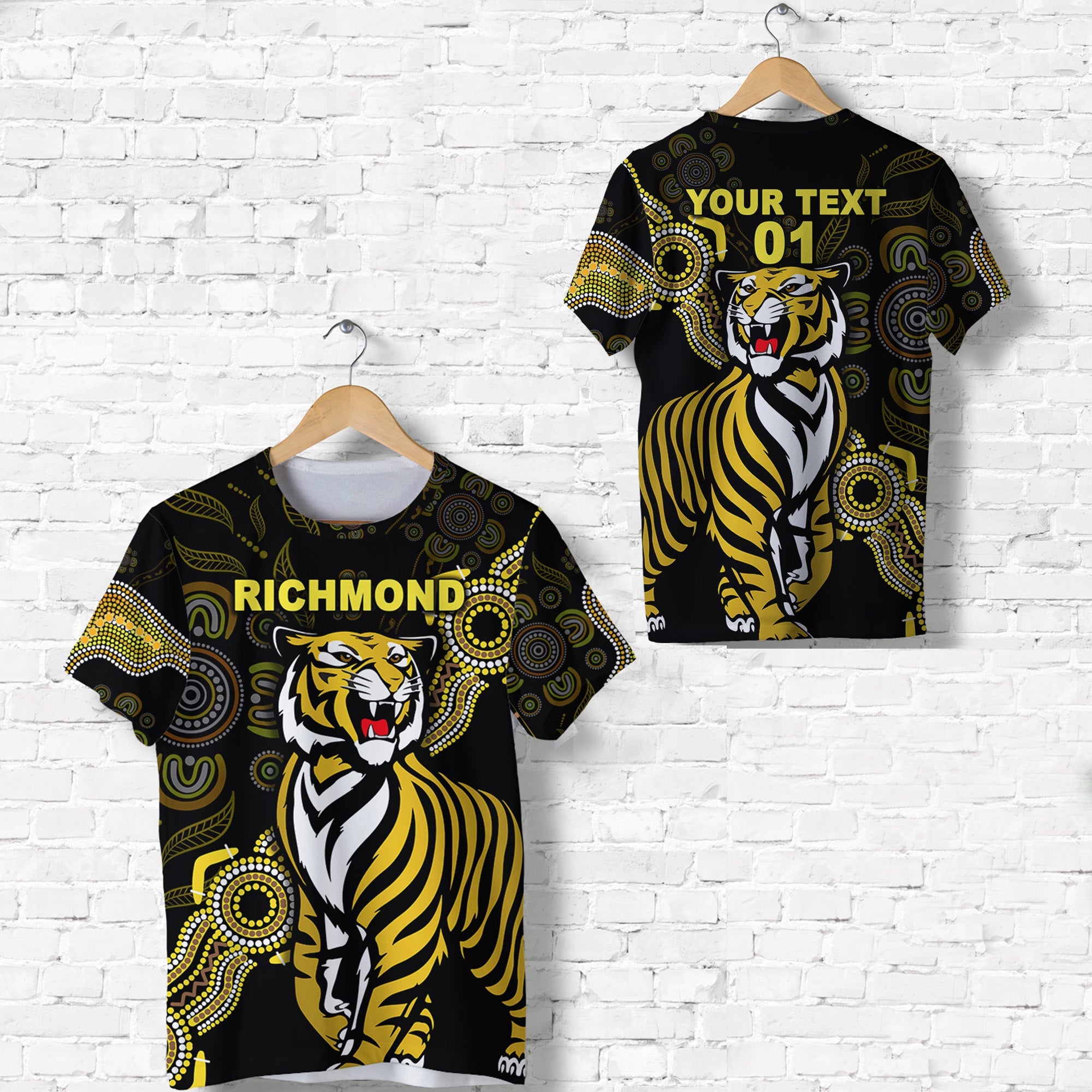 (Custom Personalised) Richmond Tigers T shirt Simple Indigenous, Custom Text And Number - Vibe Hoodie Shop