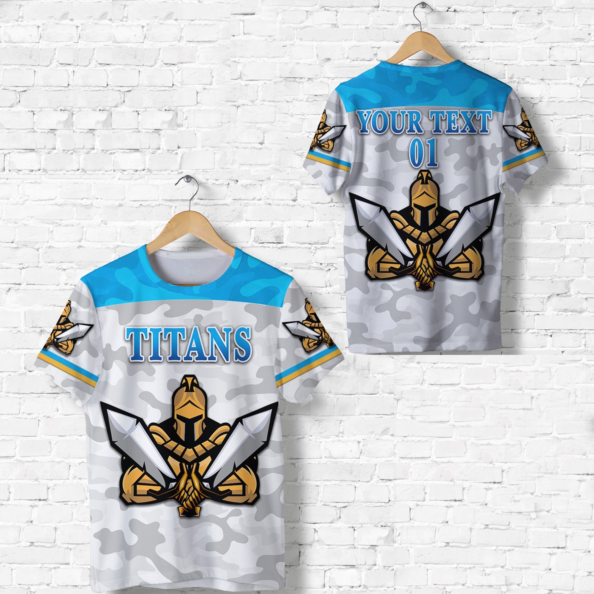 (Custom Personalised) Gold Coast Titans T shirt 2021 Gladiator Camouflage, Custom Text And Number - Vibe Hoodie Shop