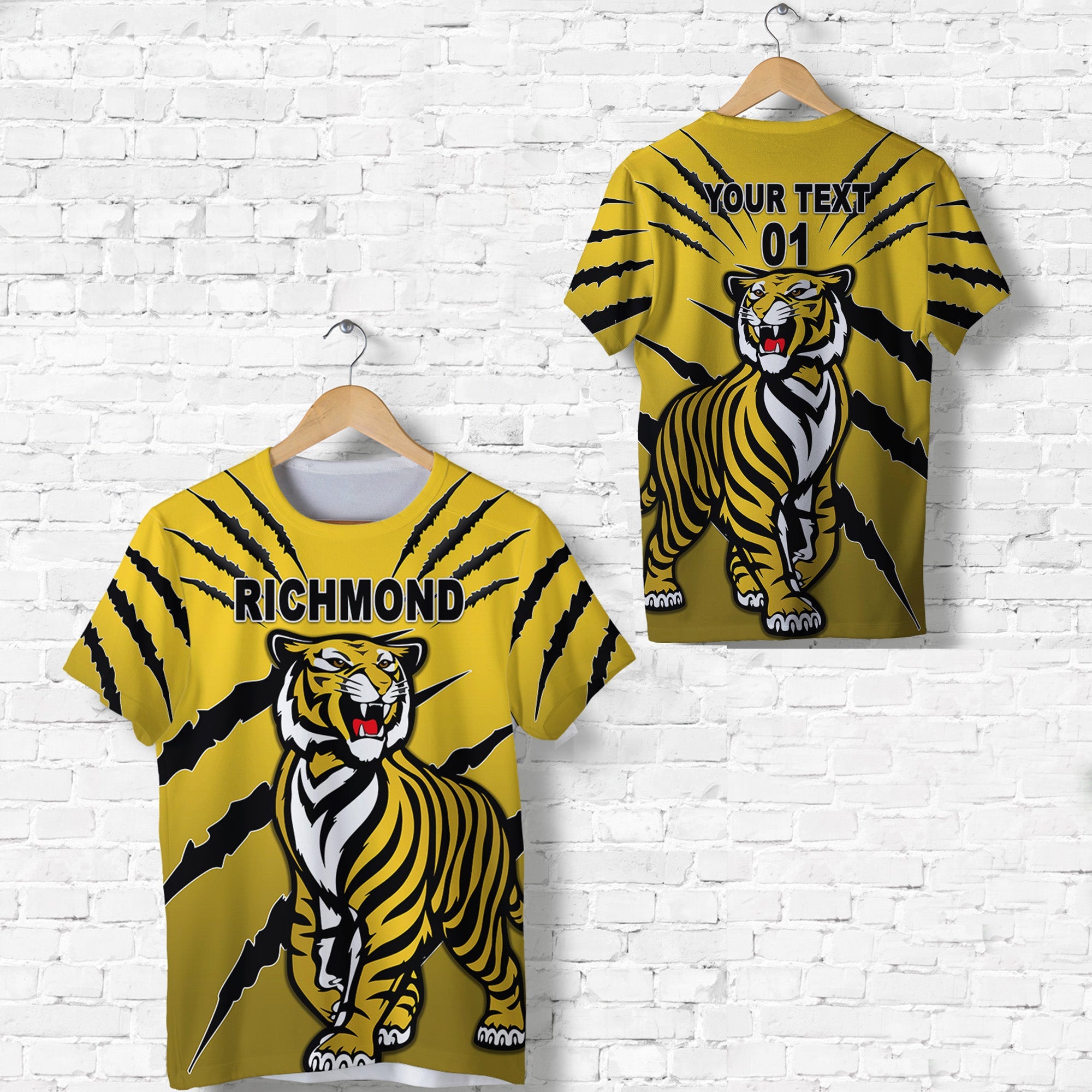 (Custom Personalised) Richmond Tigers T shirt Original Version - Yellow, Custom Text And Number - Vibe Hoodie Shop