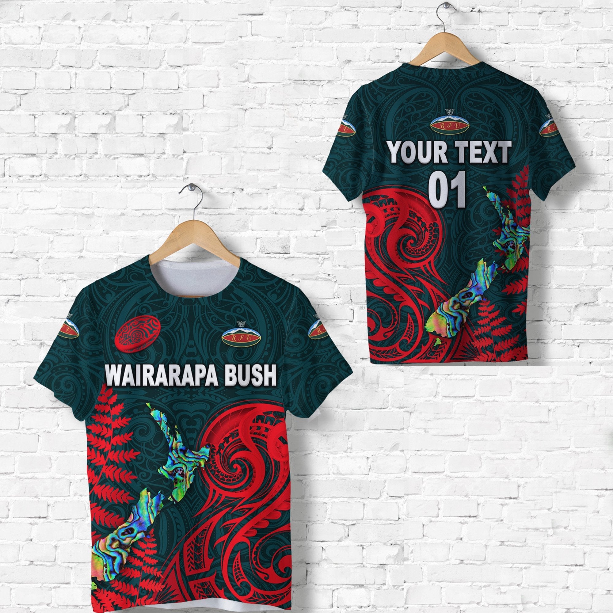 (Custom Personalised) Maori Wairarapa Bush Rugby T shirt New Zealand Silver Fern, Custom Text And Number - Vibe Hoodie Shop