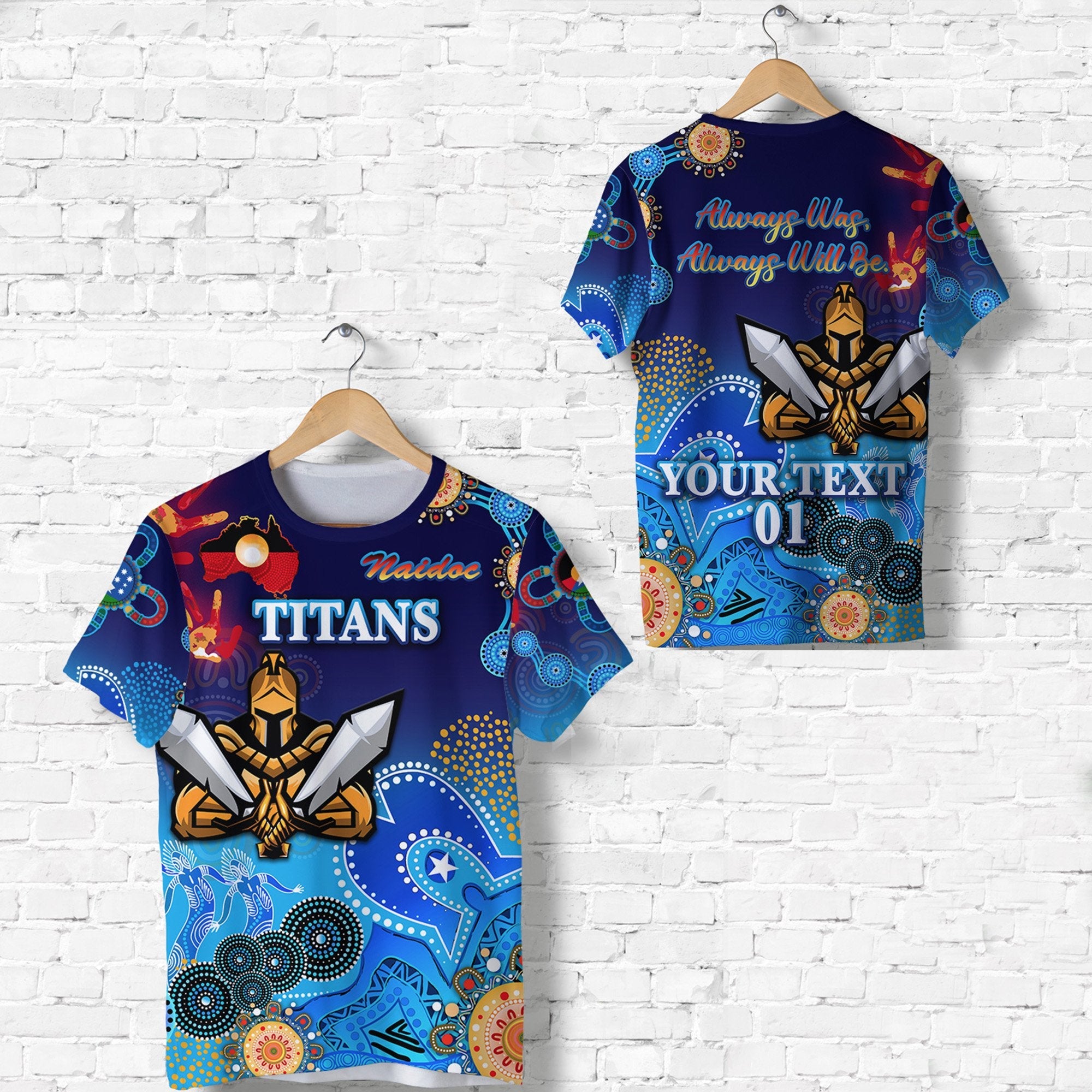 (Custom Personalised) Gold Coast Titans T shirt Gladiator NAIDOC Heal Country! Heal Our Nation, Custom Text And Number - Vibe Hoodie Shop