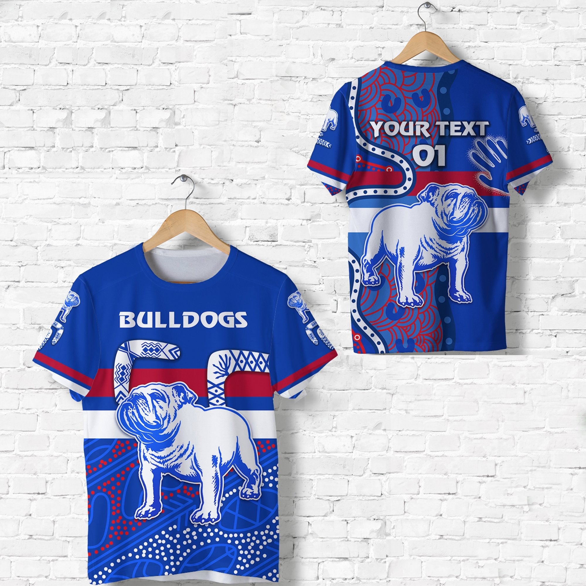 (Custom Personalised) Western T shirt Bulldogs Indigenous Simple Style, Custom Text And Number - Vibe Hoodie Shop