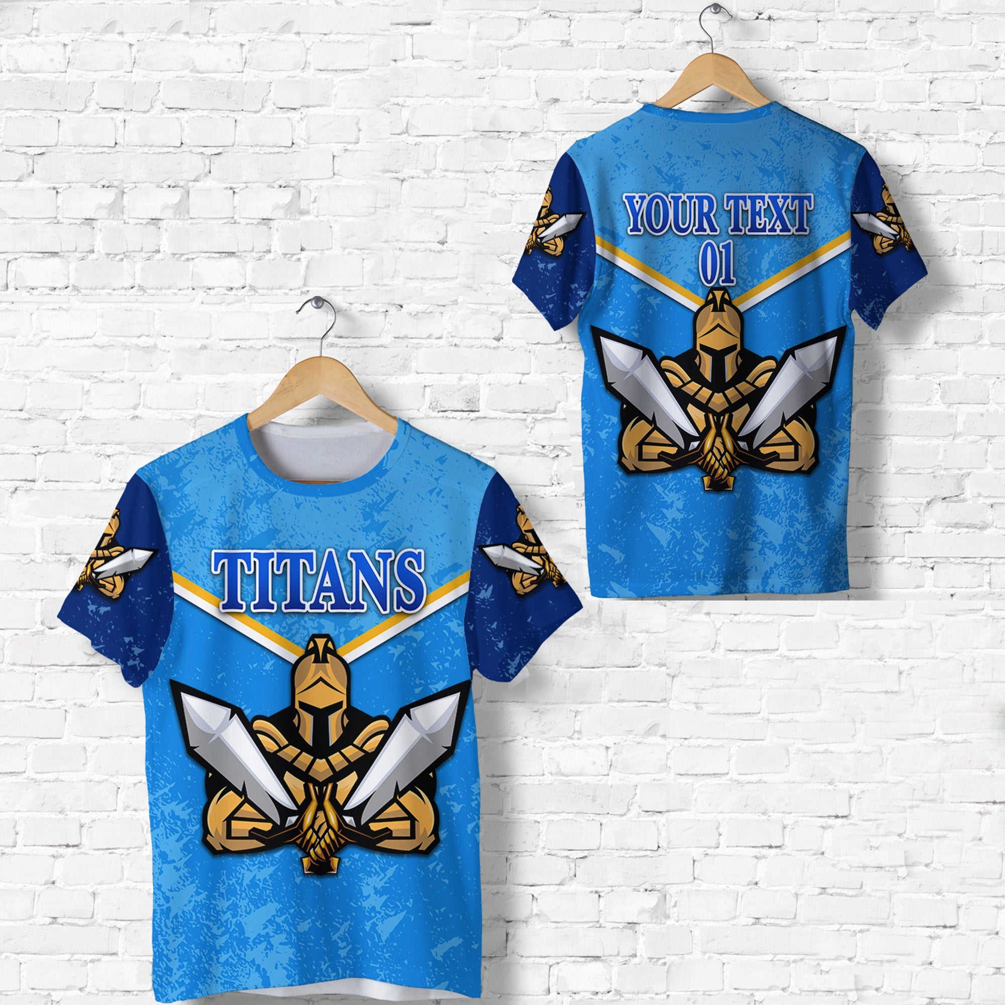 (Custom Personalised) Gold Coast Titans T shirt 2021 Gladiator Original Style NO.1, Custom Text And Number - Vibe Hoodie Shop