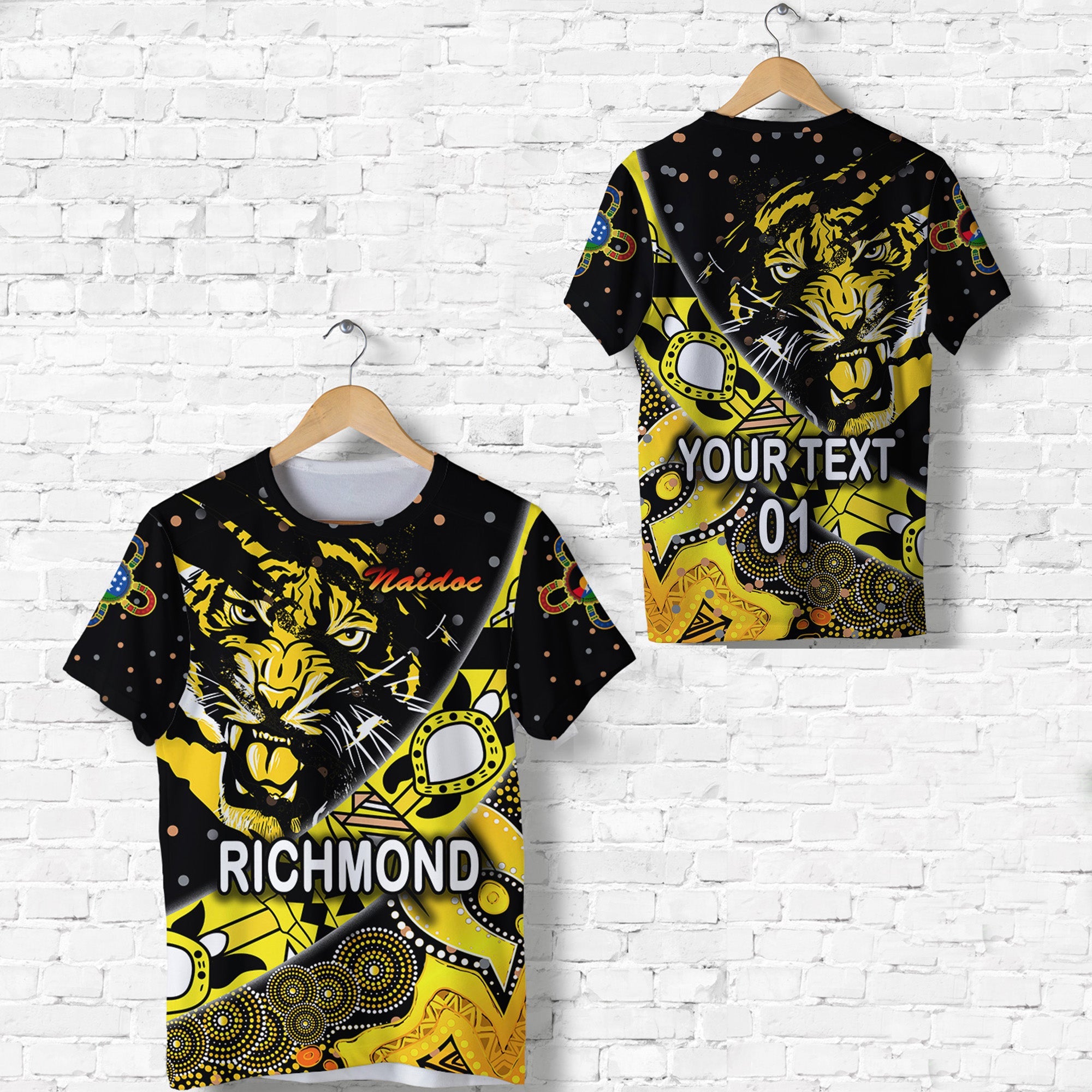 (Custom Personalised) Richmond Tigers T shirt NAIDOC Heal Country! Heal Our Nation - Dotted, Custom Text And Number - Vibe Hoodie Shop