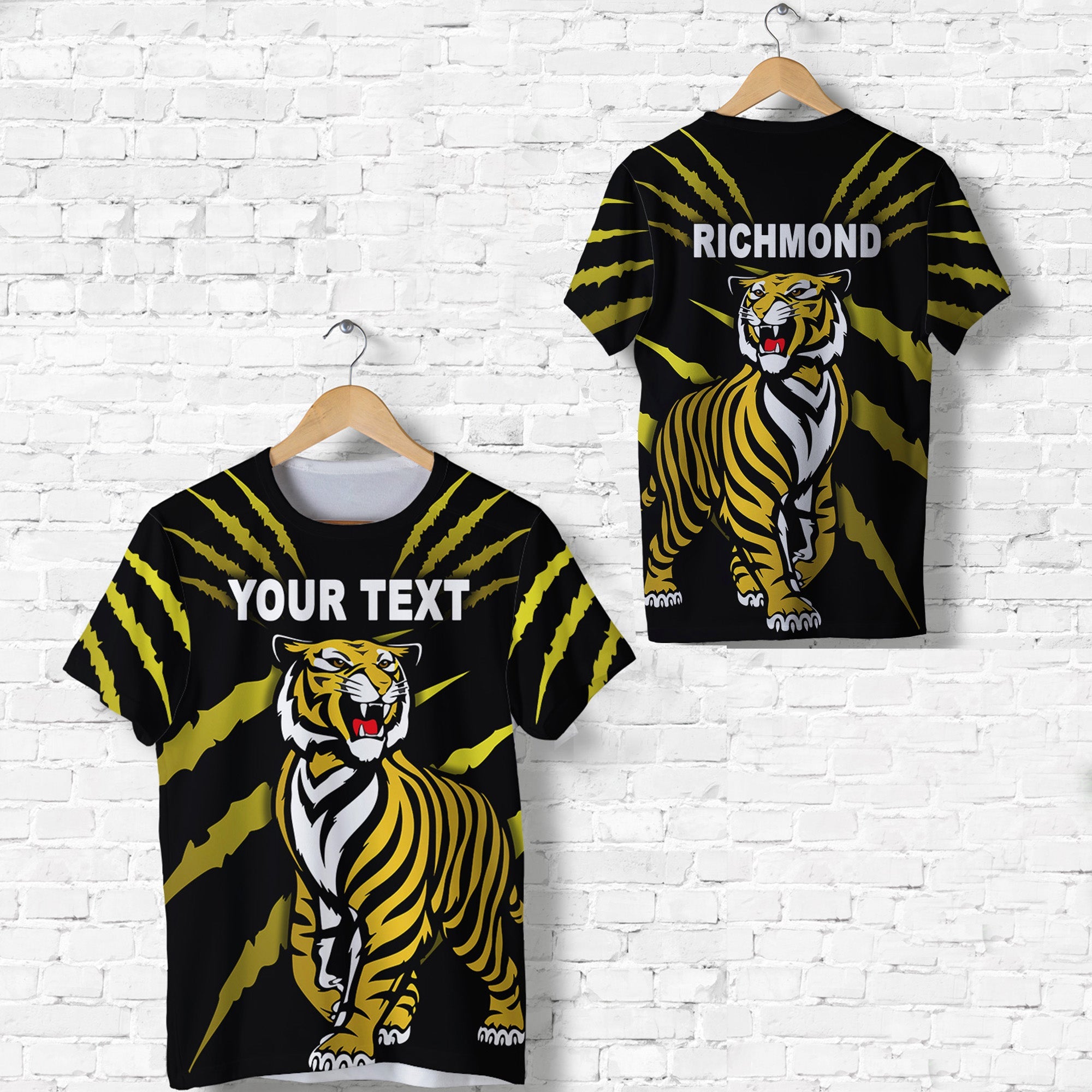 (Custom Personalised) Richmond Tigers T shirt Original Version - Black - Vibe Hoodie Shop