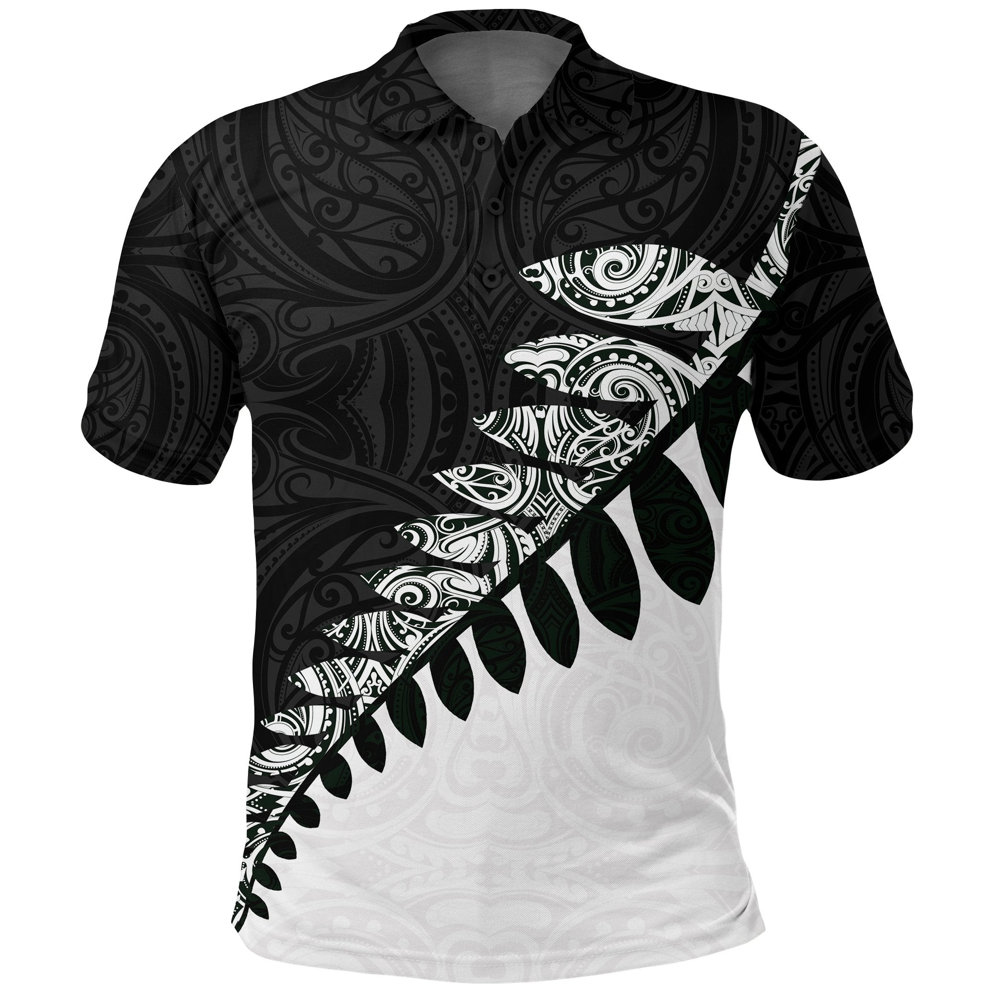 New Zealand Polo Shirt, Maori Silver Fern Black White - Vibe Hoodie Shop