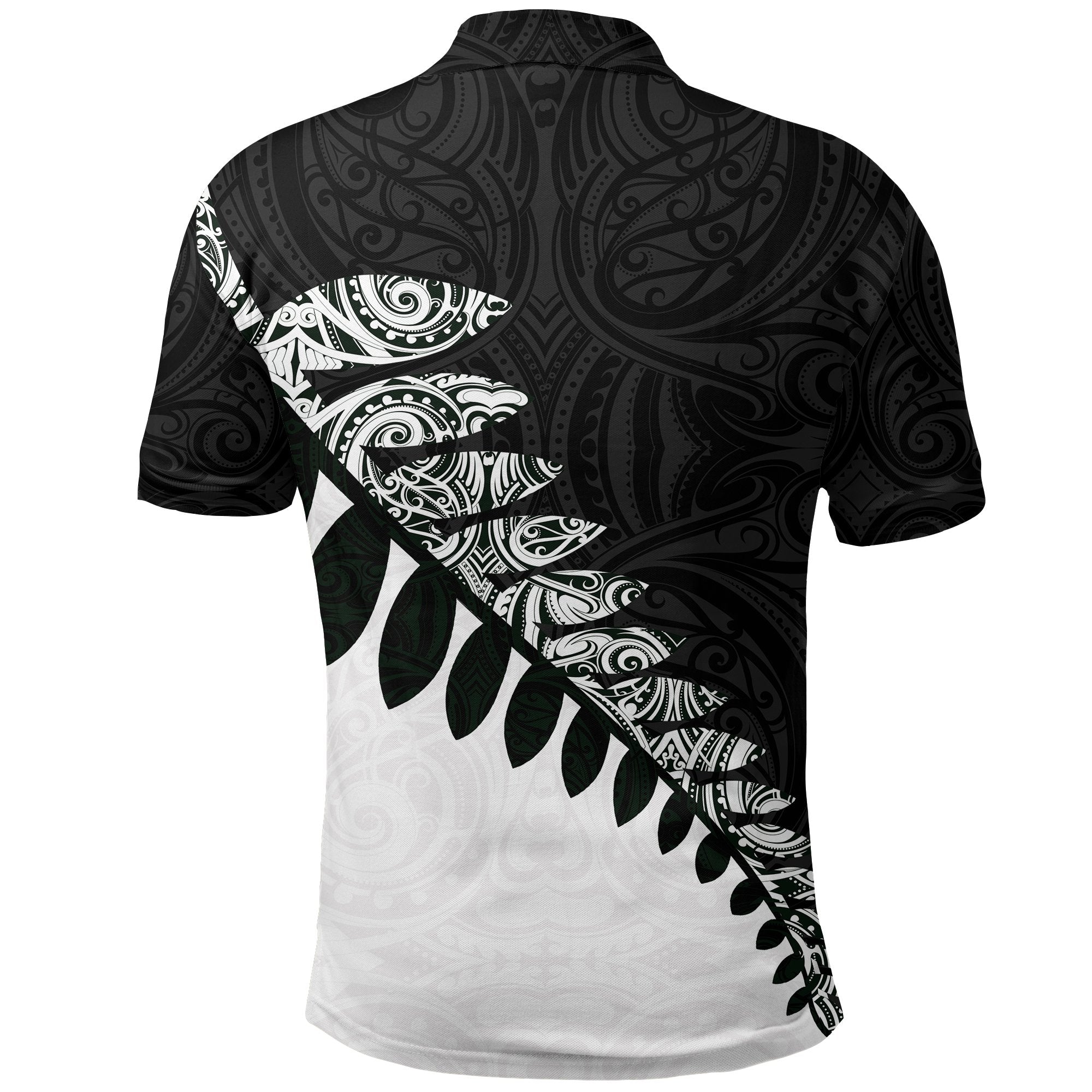 New Zealand Polo Shirt, Maori Silver Fern Black White - Vibe Hoodie Shop